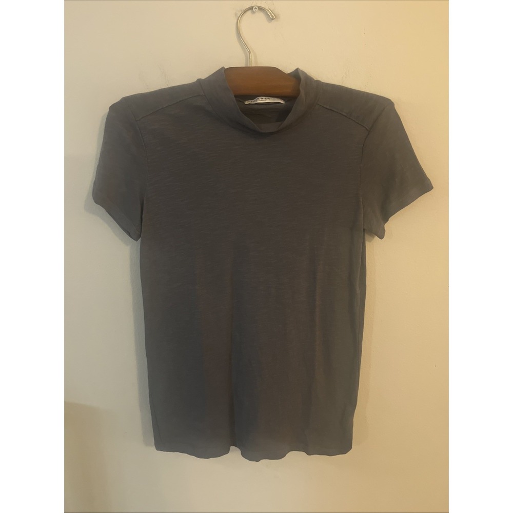 STATESIDE WOMENS DARK GREY MOCKNECK TEE 100% Cotton Size Small‎